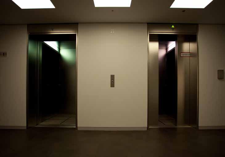 Kosmetischer Eingriff Light Intervention in all four elevators at Mannesmann Building, Düsseldorf Kosmetisch translates into cosmetic, it is referring to the range of filters being used to alter the