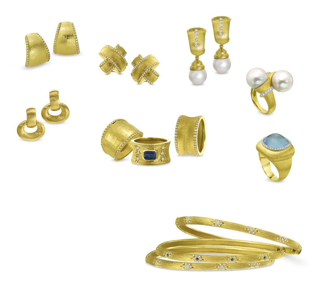 H. Hammered 14kt gold and diamond 0.30cttw clip/post earrings, $2,915. irenze 14kt gold door knocker clip/ post earrings, $2,090. irenze 14kt gold and diamond 0.425cttw clip/post earrings, $3,940.