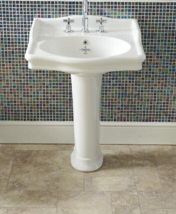 7 6 6 860mm Console basin with Tall basin legs and Highgrove 3 tap hole basin