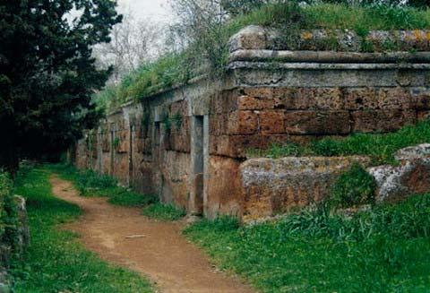 The necropolis near Cerveteri, contains thousands of tombs organized in a city-like plan, with streets, small squares and neighborhoods.