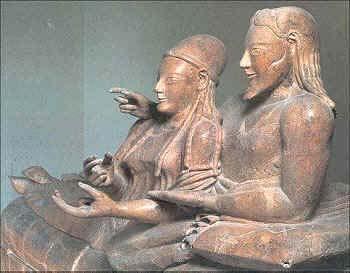 In Etruscan art and in life, women held a much higher role than in Greek culture.