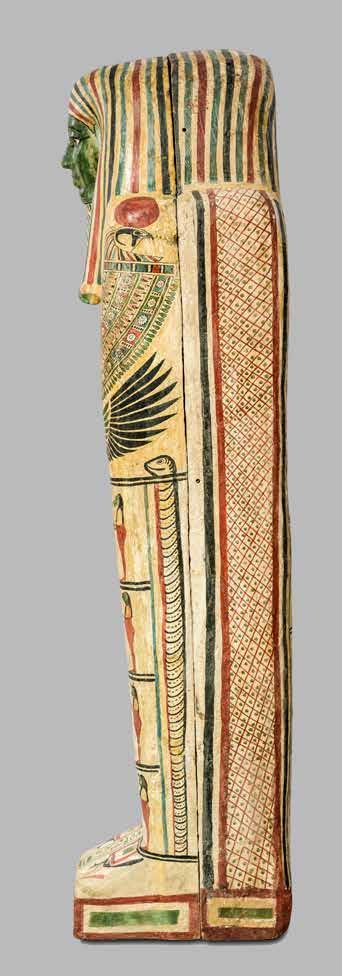 However, the arrangement and colouration of the body decoration has similarities to that found on the coffin of Mesiset in Bologna, 52 which has been radiocarbon dated between 905 and 790 BC, 53 and