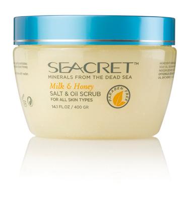 SALT & OIL SCRUB Ocean Mist, Pomegranate, Milk & Honey, Pure FOR ALL SKIN TYPES High concentration of unique minerals from the Dead Sea. Gently exfoliates dry skin stimulating cell renewal.