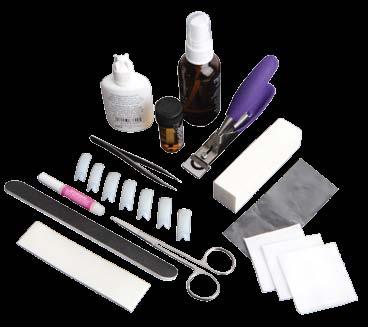 In addition to your chosen wrap material, you will need wrap resin and resin accelerator, nail buffer and file, small scissors, plastic, and tweezers to perform a nail wrap overlay (Figure 3).