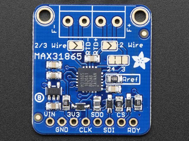 Pinouts The MAX31865 is a tiny surface mount chip, and it needs a lot of other parts to make it work, so we've got it on a nice breakout board for you.