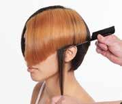 diagonal-horizontal side parting from the crown into the fringe area (approximately ¼-inch wide at the crown and approximately 2-inches wide into the fringe area).