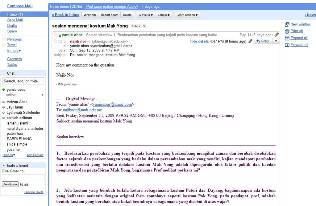 INTERVIEW arranged via Email, Date: 13 September 2009.
