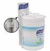9023-06 Holds 120-130 Wipes PURELL Sanitizing Hand Wipes Dispenser Gravity-fed, clear acrylic dispenser for individually wrapped wipes. Hinged for easy refilling. Holds 120-130 wipes.