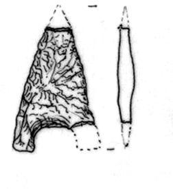 Figure 67: Sub-circular flint scraper retaining cortex (outer chalk layer) of pebble type flint from Ballyutoag, Co. Antrim Figure 68: Broken hollow based flint arrowhead from Ballyutoag, Co.