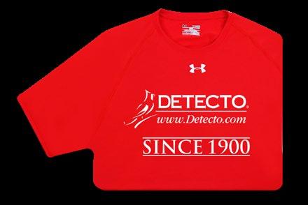 anti-odor technology, smooth, chafe-free flatlock seam construction, with the DETECTO logo and explosion design.