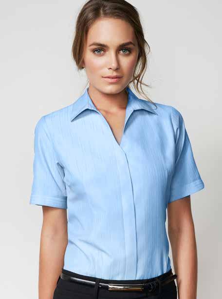 cut-away V-neckline with concealed button down