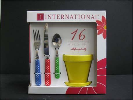 International Garden Party International Garden Party flatware features colorful polka dot handled flatware and a flower pot caddy, adding a whimsical and decorative look to casual dining and