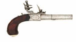 96 A FLINTLOCK BOX-LOCK POCKET PISTOL BY ROBERT WOGDON, CHARING CROSS, LONDON, TOWER PRIVATE PROOF MARKS, CIRCA 1770 with cannon barrel, engraved action signed in full on rococo