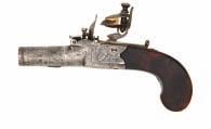 engraved with the owner s initials WP 17.5cm; 6P in 200-250 98 A FLINTLOCK POCKET PISTOL SIGNED H.