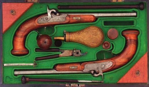 160 160 A PAIR OF HUNGARIAN PERCUSSION RIFLED TARGET PISTOLS BY KIRNER ÉS FIJA PESTEN, CIRCA 1832-42 with swamped octagonal sighted barrels signed in full and rifled with eight grooves, engraved