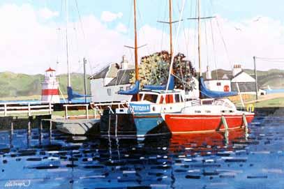Contemporary) ARR Framed oil on canvas Moored Boats, Crinan Canal 60cm x 86cm 300-500 (+ 21% BP*)
