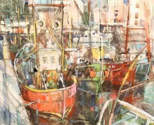 William Sinclair (1930-1997) ARR Framed mixed media, studio number WS218 Fishing boats,