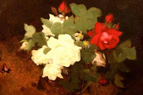 678 Stuart Park (Scottish 1862-1933) ARR Gilt framed oil on canvas, signed Red and white Roses 50cm x 60cm 600-900 (+ 21% BP*) BP*