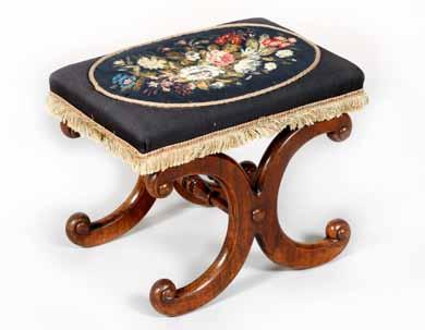 42cm diameter 155cm high 683 Victorian rosewood X framed stool, sewn work stuff over seat.