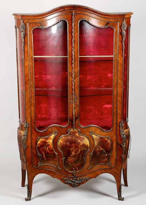 681-760 Furniture 139 684 19th Century French Ormolu mounted Kingswood vitrine arched top over twin glass doors, serpentine