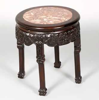 35cm diameter 48cm high 100-150 (+ 21% BP*) 729 Chinese hardwood Jardinière stand, circular top with rouge marble insert, carved