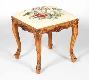 42cm diameter 47cm high 100-150 (+ 21% BP*) 730 Victorian carved walnut dressing stool, drop in sewn work seat, supported on four