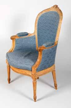 681-760 Furniture 157 756 Pair 19th Century salon armchairs, carved oval backed frames with ribbon finials,