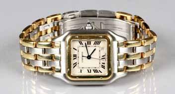 60 grams 400-600 (+ 21% BP*) 63 Cartier Panthere midsize wrist watch, Ivory coloured dial, Roman numerals, date