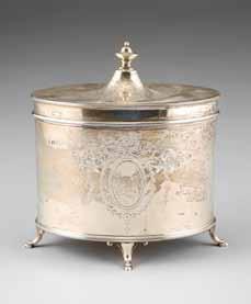 15cm high Lot 241 238 Silver biscuit barrel, oval form, hinged cover, Assay marked