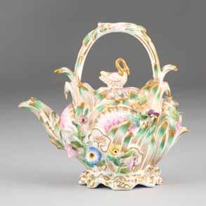 56 Ceramics 279-335 Thomas R Callan Ltd Lot 307 Lot 309 307 Rare early Coalport ceramic tea pot, cover with swan finial, applied