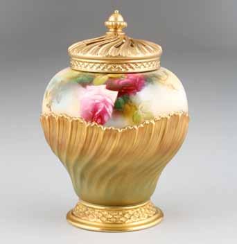 5cm high 180-240 (+ 21% BP*) 8 Royal Worcester Pot Pourri vase and cover, half fluted body with hand