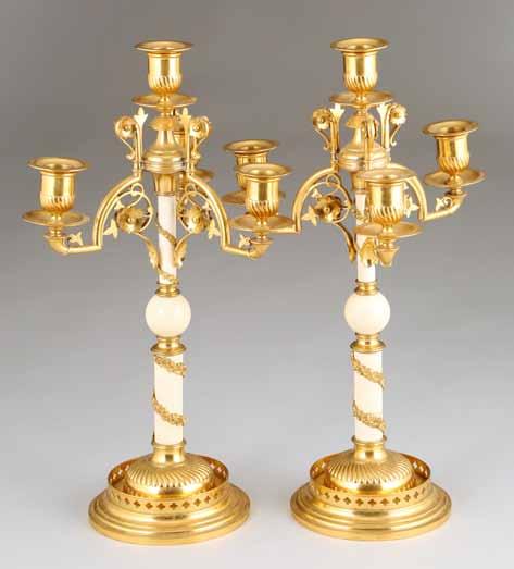 BP*) 404 Pair Victorian gilt metal and ivory candelabra bases stamped HN &Co.