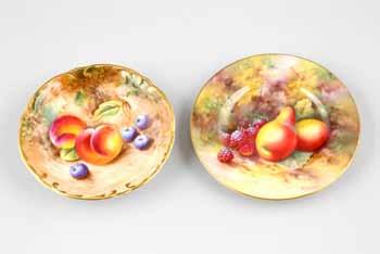 Diameter of cup 74mm saucer 118mm 15 Royal Worcester trinket dish and a small plate, hand painted with fruit on a