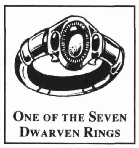 Rings of Power / The Nine Rings for Mortal Men - The Seven Dwarven Rings 95 These rings are each made of enchanted and virtually weightless gold ithilnaur and are inscribed in Quenya using the