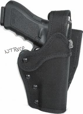 With the aid of our new HRTL (hidden retention trigger lock) locking device this holster will automatically secure the gun when re-holstered.
