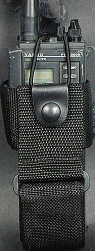 5"(H) x 2 7/8"(W) x 1 1/4"(D) ND422-MS BALLISTIC NYLON ADJUSTABLE RADIO HOLDER This design has a Velcro adjustable strap. Sewn down belt loop, to fit a 2 1/4" belt.