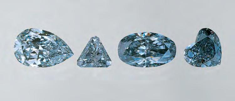 Figure 17. These four Fancy blue diamonds (from left to right, 2.03, 0.48, 2.01, and 1.
