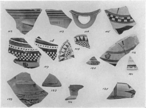 A GEOMETRIC HOUSE AND A PROTO-ATTIC VOTIVE DEPOSIT 569 102-111. (P 1680-1683; P 842; P 1685-1689) Fig. 26 Fragments from skyphoi; Nos. 102-104 Early and Nos. 105-111 Middle Protocorinthian period.