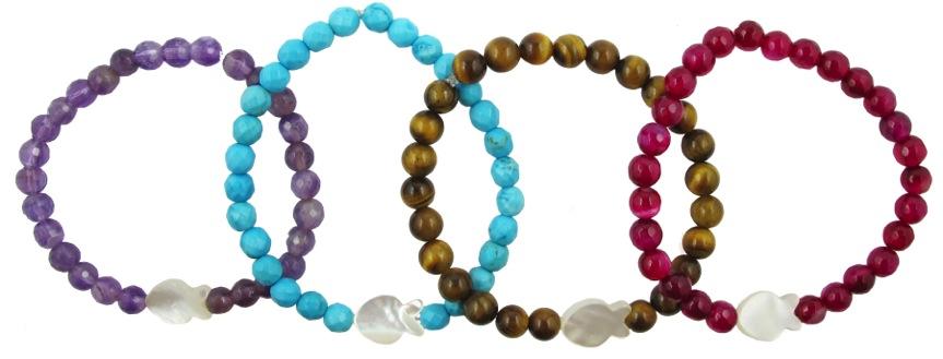 Mimi Bracelets amethyst, turquoise howlite, tigerseye, magenta quartz, and onyx (not pictured) gemstone