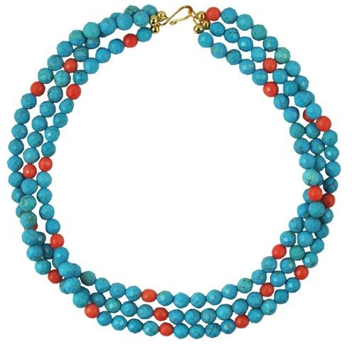 Luella Necklace round turquoise howlite with peach coral