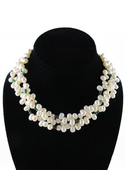 Olivia Necklace, emerald 3-strand cultured freshwater pearl necklace with