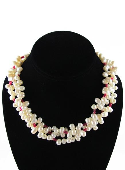 5 inches $320 Olivia Necklace, ruby 3-strand cultured freshwater pearl