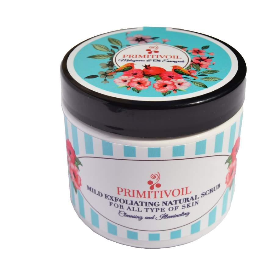 Mild Exfoliating natural Scrub PrimitivOil Face Scrub with Murumuru scrubbing natural exfoliants polishes skin from dead cells to improve skin cells turnover and reveal a brighter and even complexion.