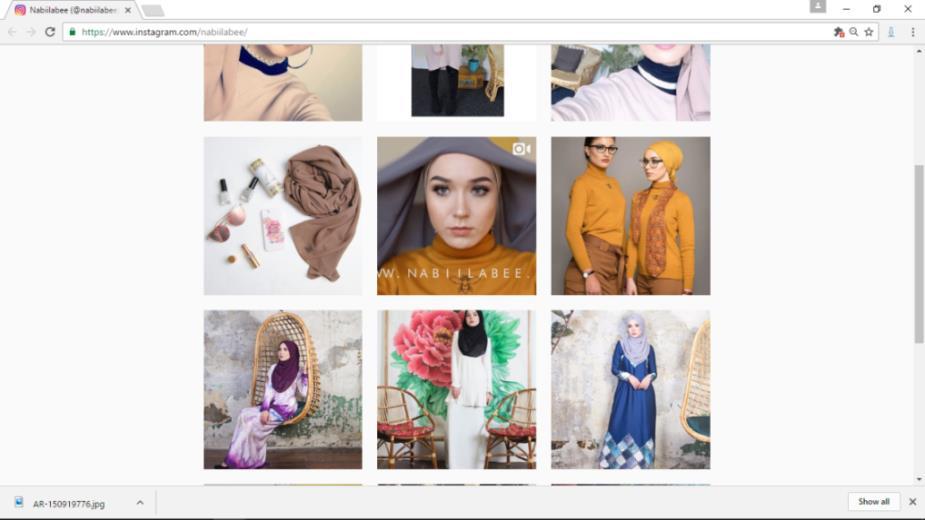 69 Picture 33. Nabiila s Instagram [Accessed on 11/12/2016] Nusaiba Muhammad : She is a style blogger, YouTuber and model. She lives in London (Hues, 2014).