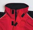 Showerproof Classic fi t Jacket folds away into zippered pouch pocket Contrast high-zip collar Front zip
