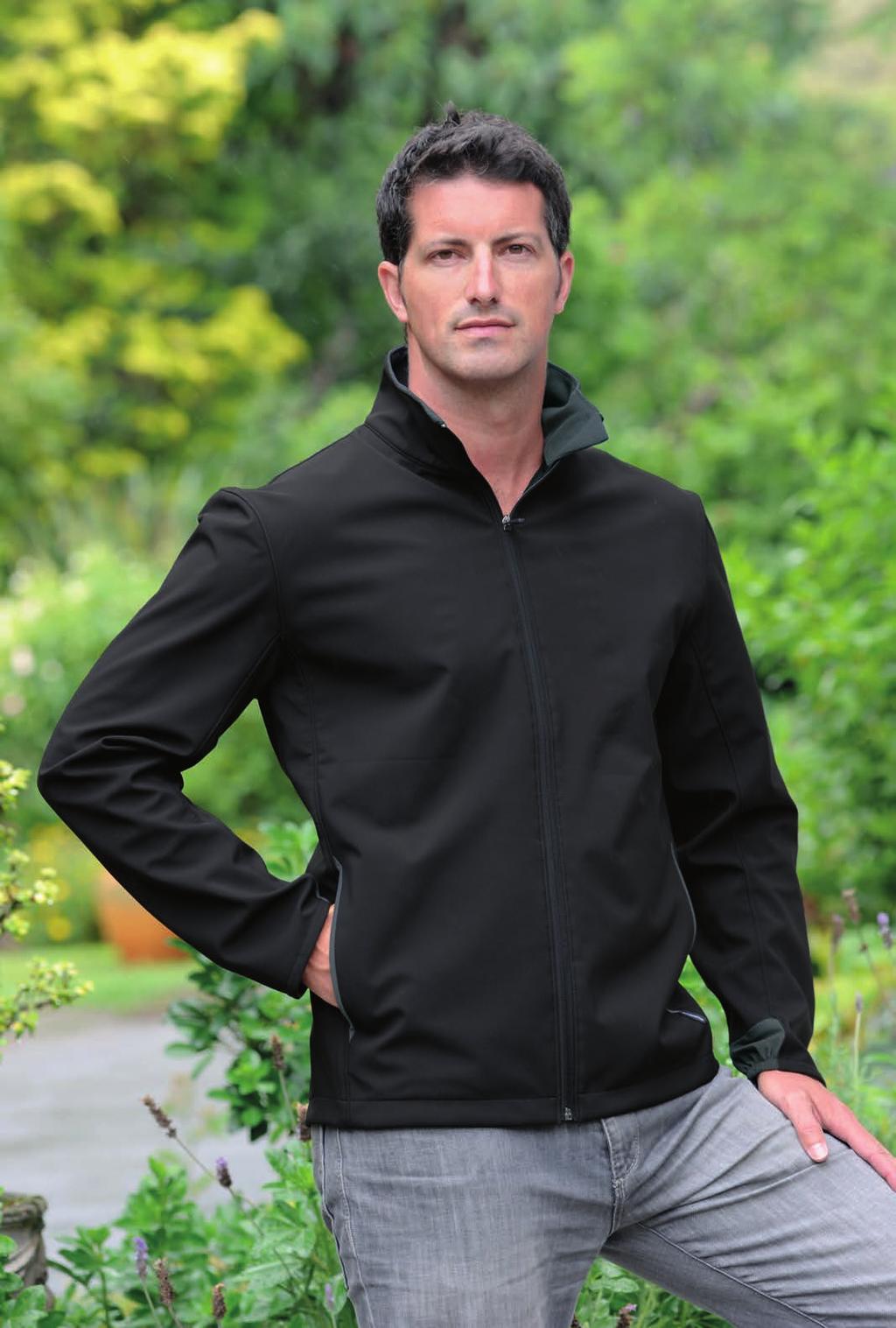 BREATHABLE Softshell bonded with anti-pill microfl eece STRETCH mens - black Contrast elastane detailing on cuffs Water