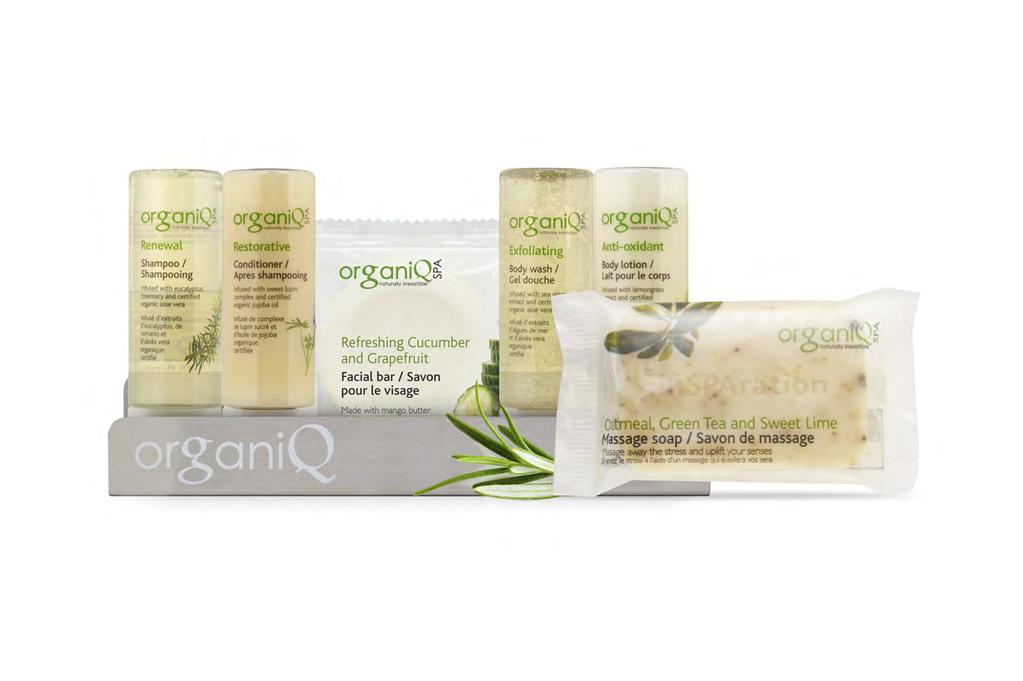 The Organiq Spa formulas contain organic ingredients, essential oils, plant extracts and are naturally scented.