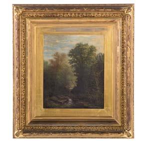 PAINTINGS & PRINTS 1030 Carl Christian Brenner Forest Stream, oil (German/American, 1833-1888) Oil on canvas, signed Carl C Brenner ll, 12 x 10 in, in a period frame Est $2,000-4,000 1031 Ian Hornak