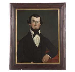 First quarter 19th century Owner states painting was purchased with the sitter identified as Captain Cunningham, a whale oil merchant from New Bedford, MA, unsigned, 30 1/2 x 23 1/2 in, framed Est