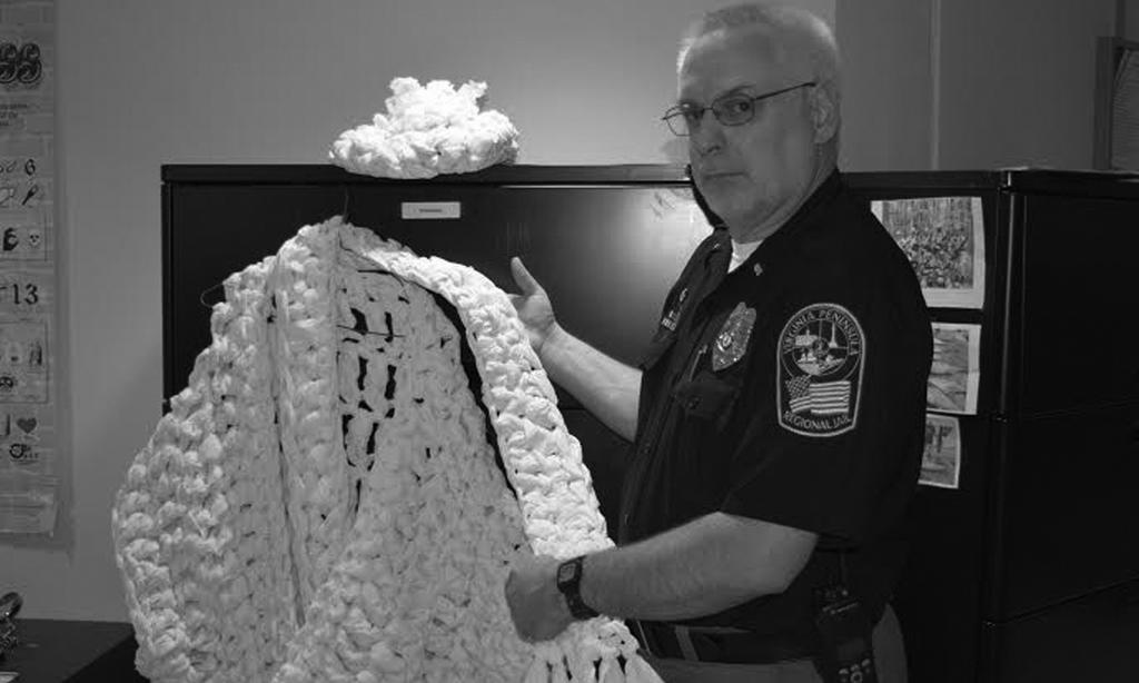 206 10 SECURITY DUTIES This is an example of inmate ingenuity : Lt. Robert Sodorsky with toilet paper jacket, Virginia Peninsula Regional Jail, used with permission. Photo by author.